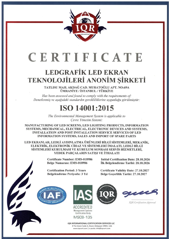 LED Grafik ISO 14001:2015 sertifikası