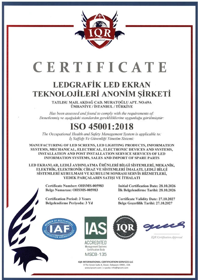 LED Grafik ISO 45001:2018 sertifikası